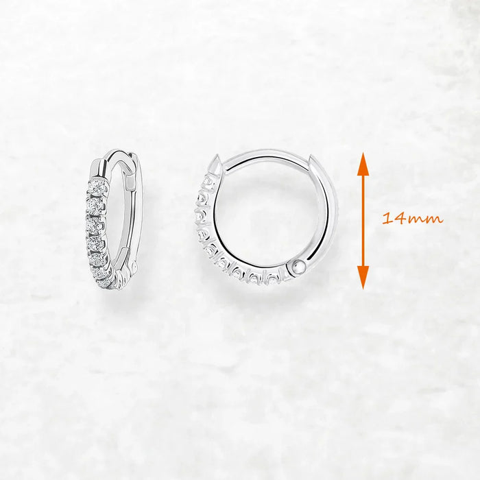 925 Sterling Silver 14Mm White Stone Creole Hoop Earrings Europe Glam Fine Jewelry For Women Classic