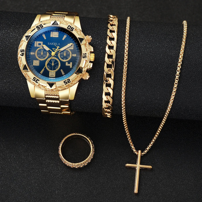 4 Piece Gold Steel Analog Mens Watch Set - Without Box