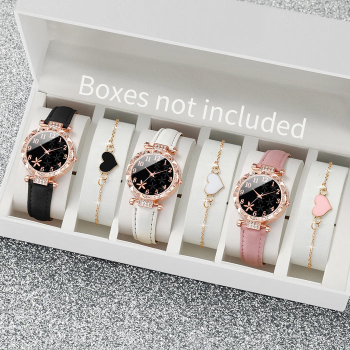 6 Piece Floral Dial Quartz Watch Bracelet Set - Without Box