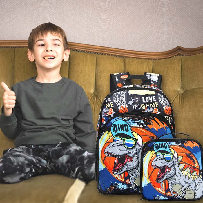 16 Inch Dinosaur Backpack Lunch Box Set For Little Kids