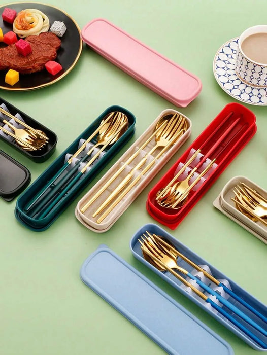 3 Piece Stainless Steel Cutlery Set With Storage Box Perfect For School Or Picnics