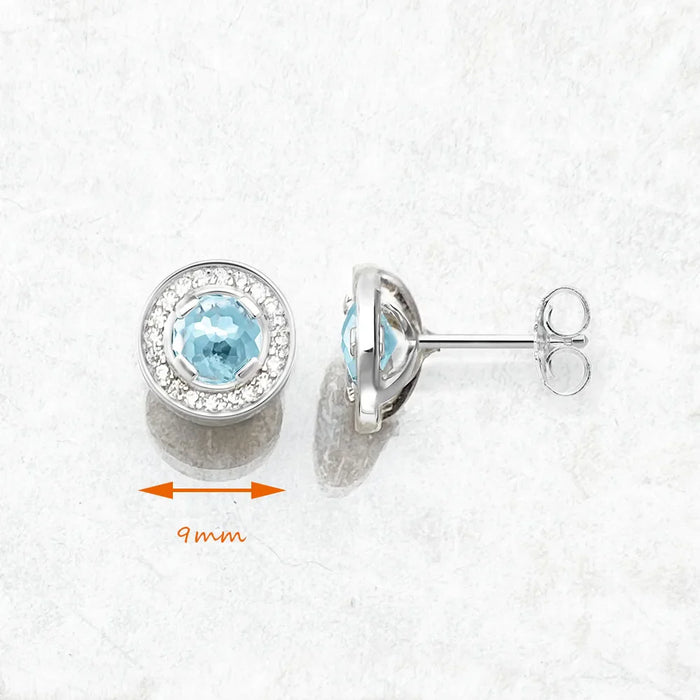 925 Sterling Silver Light Blue Stud Earrings Fine Crystal Gift