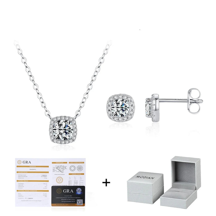 925 Sterling Silver Sparkling Moissanite Stud Earrings & Necklace Set