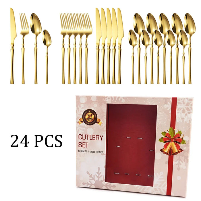 24 Piece Stainless Steel Cutlery Set For Christmas Dinner
