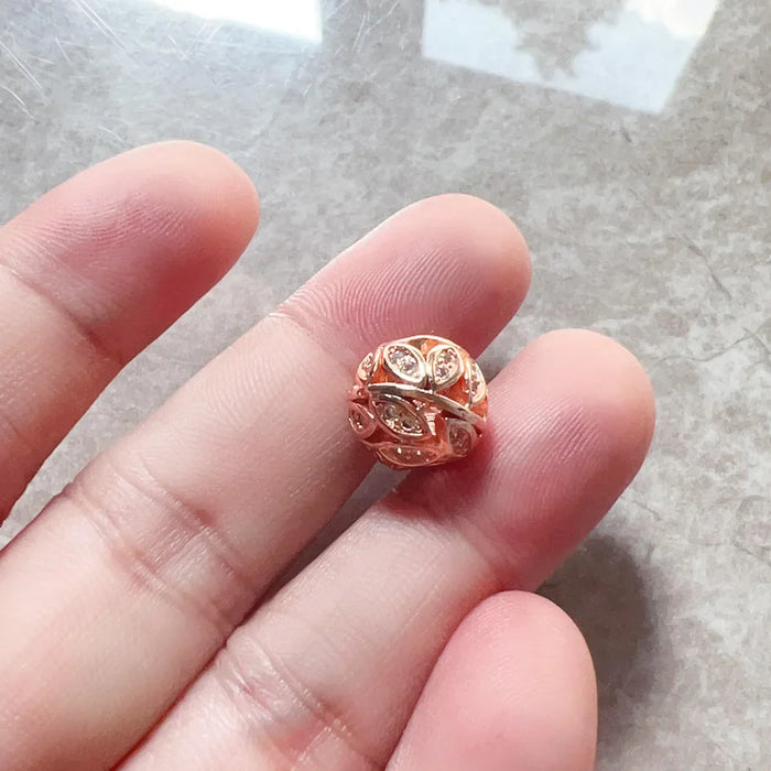 925 Sterling Silver Romantic Bead Leaf Tendrils Charm Rose Gold Feminine Gift For Women