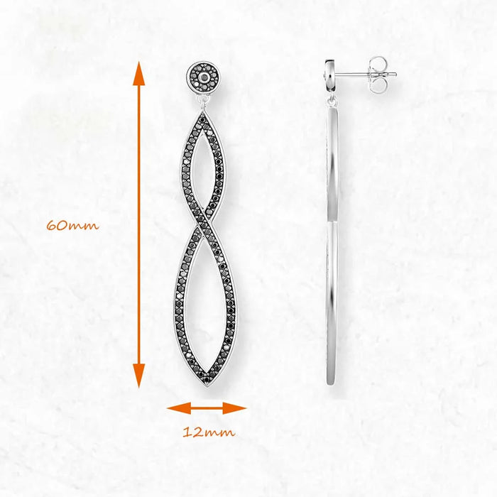 925 Sterling Silver Romantic Gift Black Stone Infinity Twist Drop Earrings Love For Women