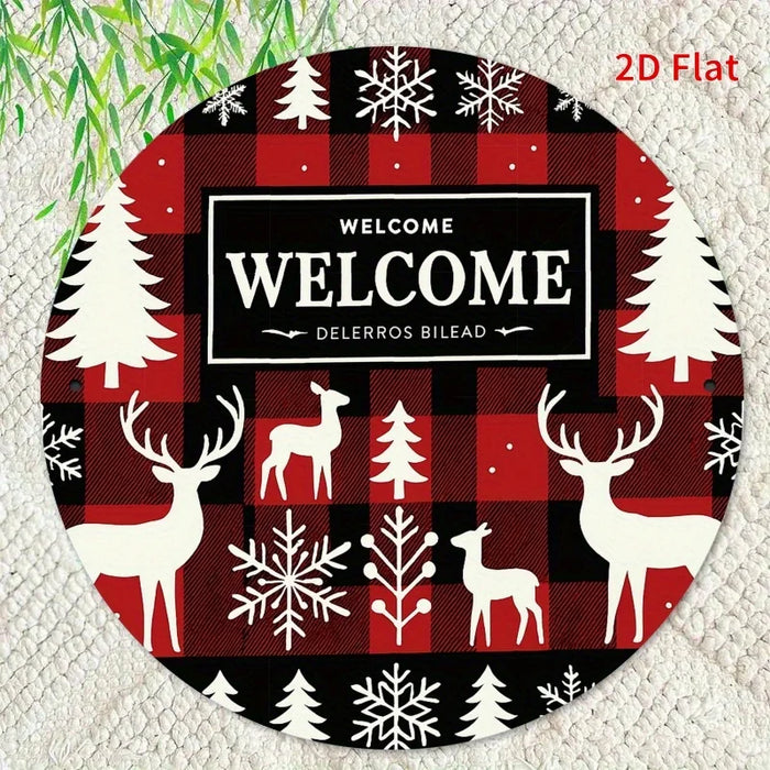 Round Holiday Decorative Metal Sign Christmas Theme 7.8X7.8 Inches