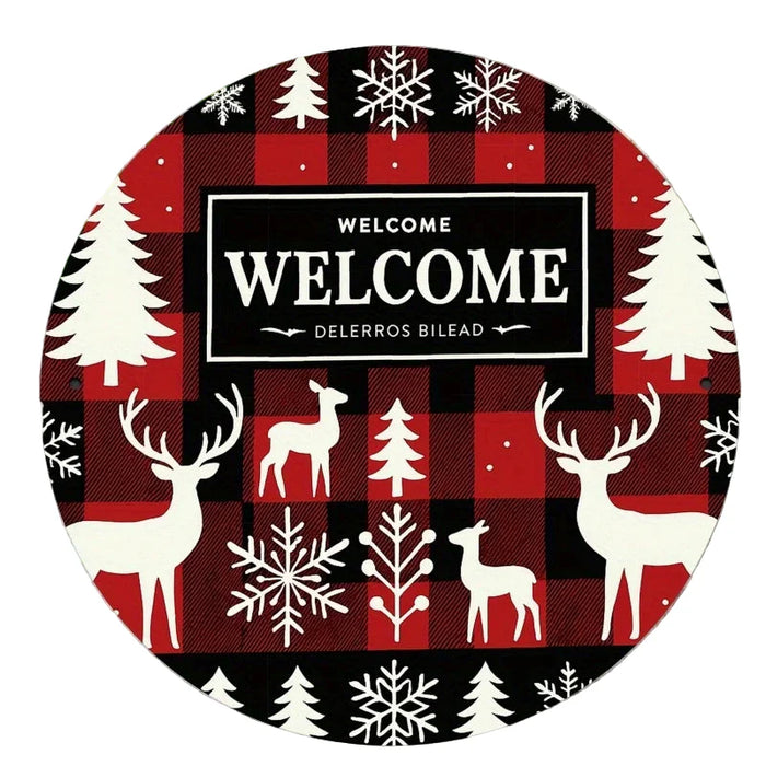 Round Holiday Decorative Metal Sign Christmas Theme 7.8X7.8 Inches