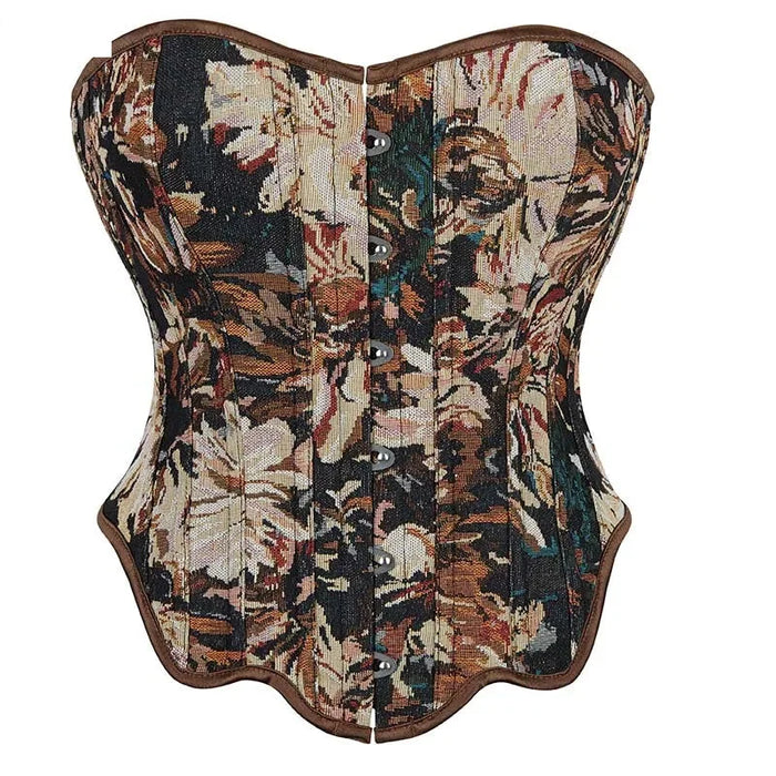 Floral Fishbone Corset Top Retro Bodice Plus Size Xs-Xl Flounce Irregular Bustier