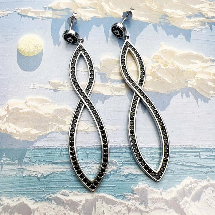 925 Sterling Silver Romantic Gift Black Stone Infinity Twist Drop Earrings Love For Women