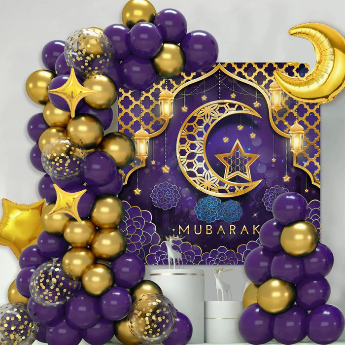 127Pcs Eid Purple And Goldballoon Arch Set Suitable For Decorating Family Gatherings Birthday Parties And Other Scenes During Eid