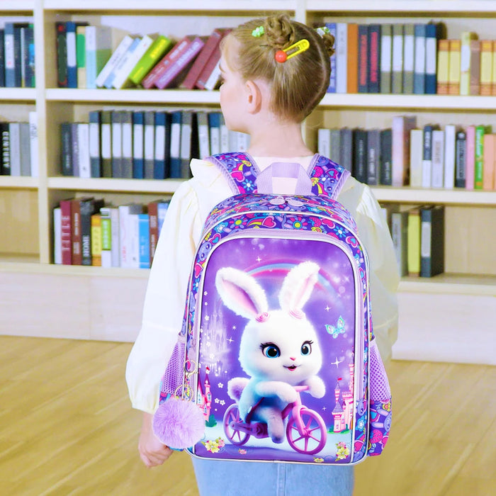 3 Piece Girls Backpack Set 16 Inch Rabbit Design For Elementary School