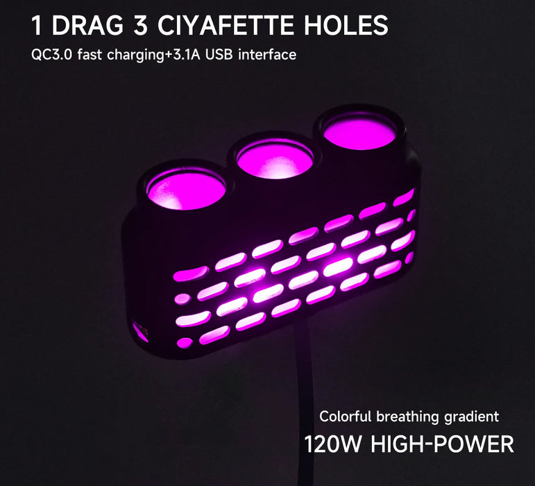 128W Car Charger Splitter 5 In 1 Pd Qc3.0 Dual Usb Socket Fast Charge 12V 24V Phone Power Adapter