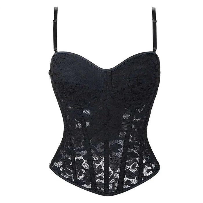 Xs-Xxl Spaghetti Strap Lace Mesh Lingerie With Padded Cups Plus Size Bustier