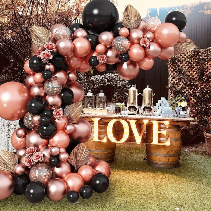136Pcs Rose Gold Black Balloon Arch Set Balloon Wreath Set Women'S Birthday Bride Wedding Party Decoration Supplies