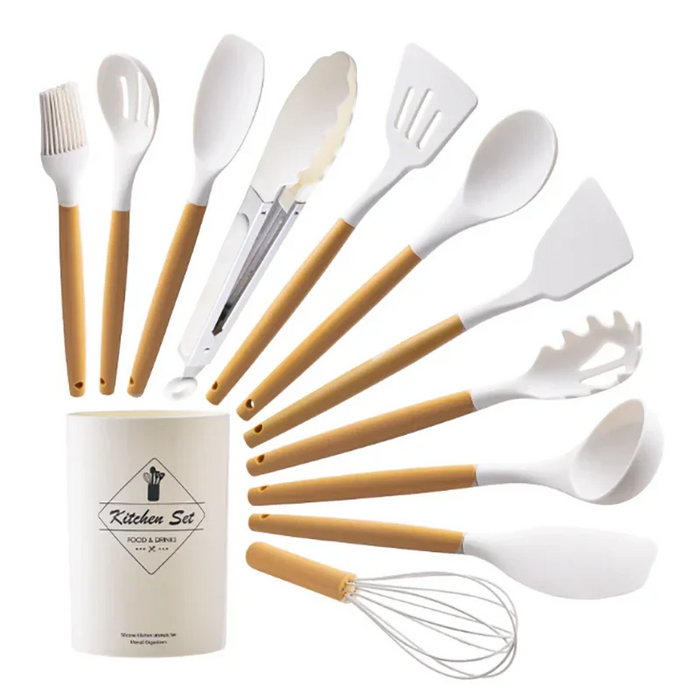 12 Piece Silicone Kitchen Utensil Set With Pp Handles