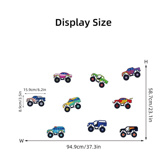 3 Piece Cartoon Car Wall Decals For Kids Room Decor