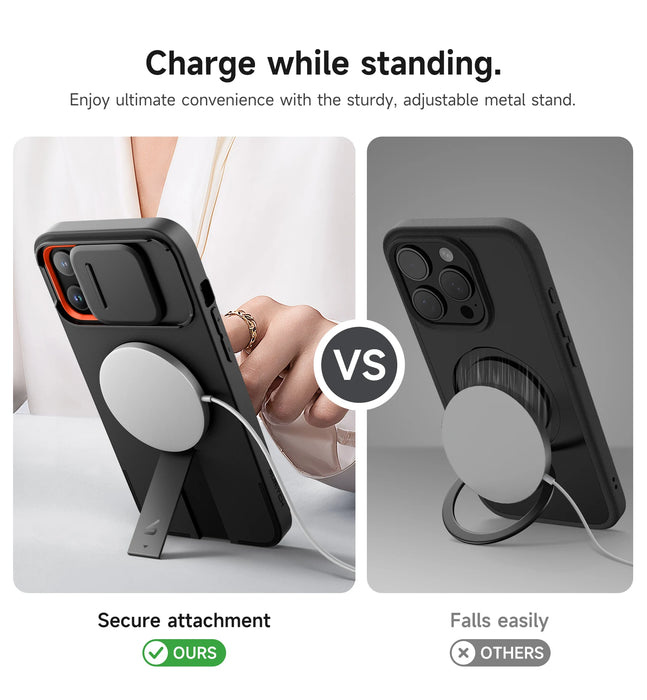 For Iphone 13 / 12 Pro Max Shockproof Bumper Slim Protective Case With Magnetic Camera Slide And Adjustable Kickstand