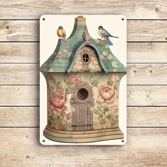 Reusable Bird House & Floral Metal Sign For Home Terrace & Garden -2D