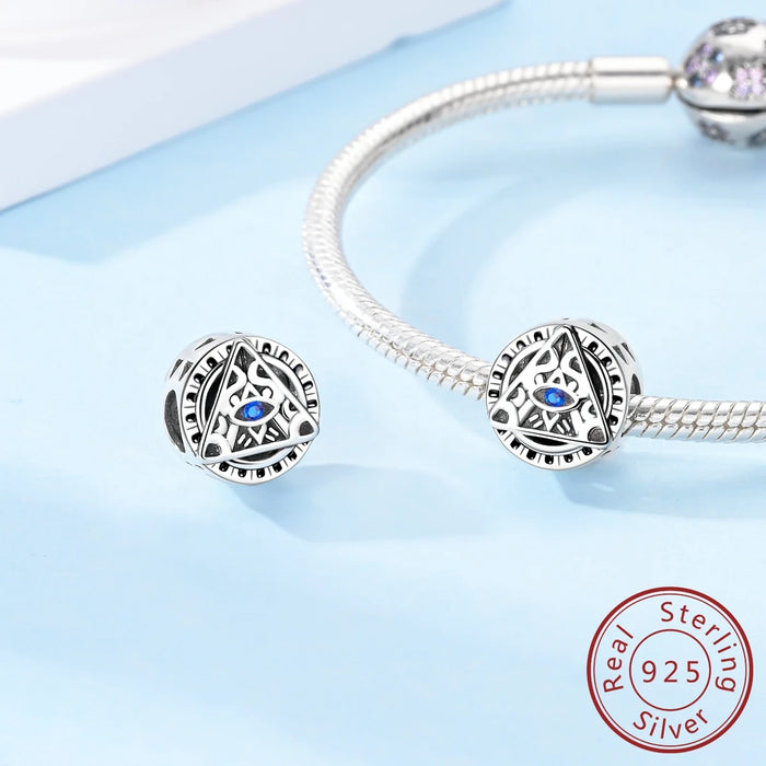 925 Sterling Silver Pyramid & Eye Charms Fits Bracelets & Necklaces Diy Women Jewelry