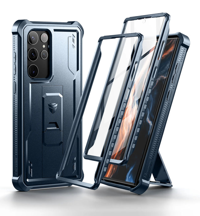 For Samsung Galaxy S23 5G Kickstand With Two Front Frames 360 Degree Full Body Bumper Military Grade Armor Shockproof Shell Case