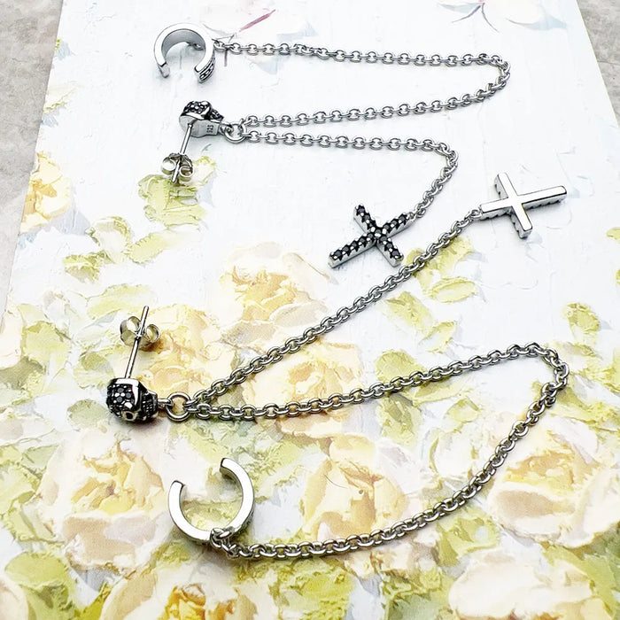 925 Sterling Silver Vintage Black Skull Drop Earrings Lucky Women