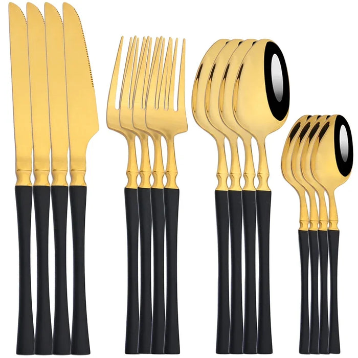 16 Piece Gold Stainless Steel Cutlery Set For Western Dining