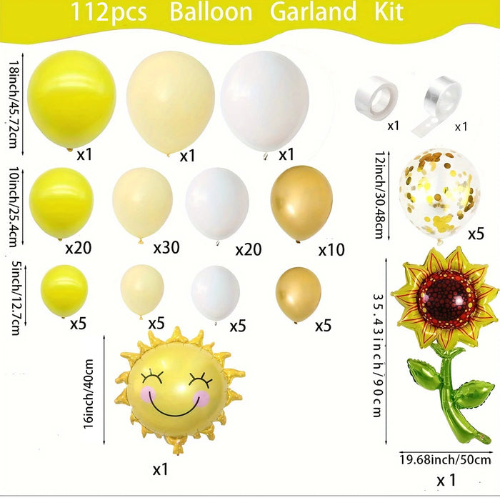 112Pcs Sunflower Sun Balloon Set Suitable For Birthday Party Anniversary Wedding Graduation Ceremony Decoration