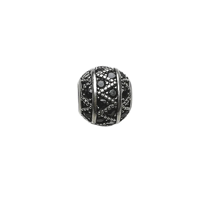 925 Sterling Silver Micro Pave Black Zig Zag Bead Charm For Diy Jewelry Making , European Style Fashion Gift For Women