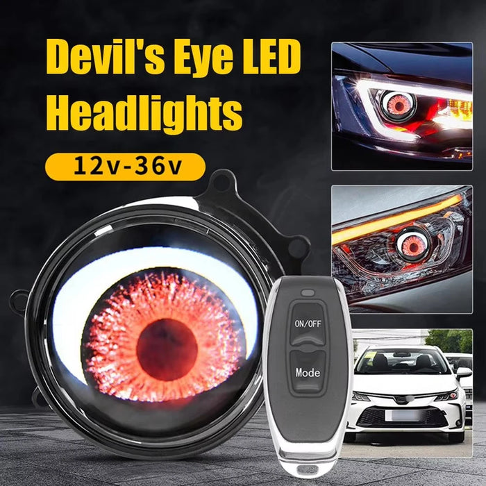 3 Car Devil Eyes Lens Lights Dynamic Demon Headlight Kit With Remote Control