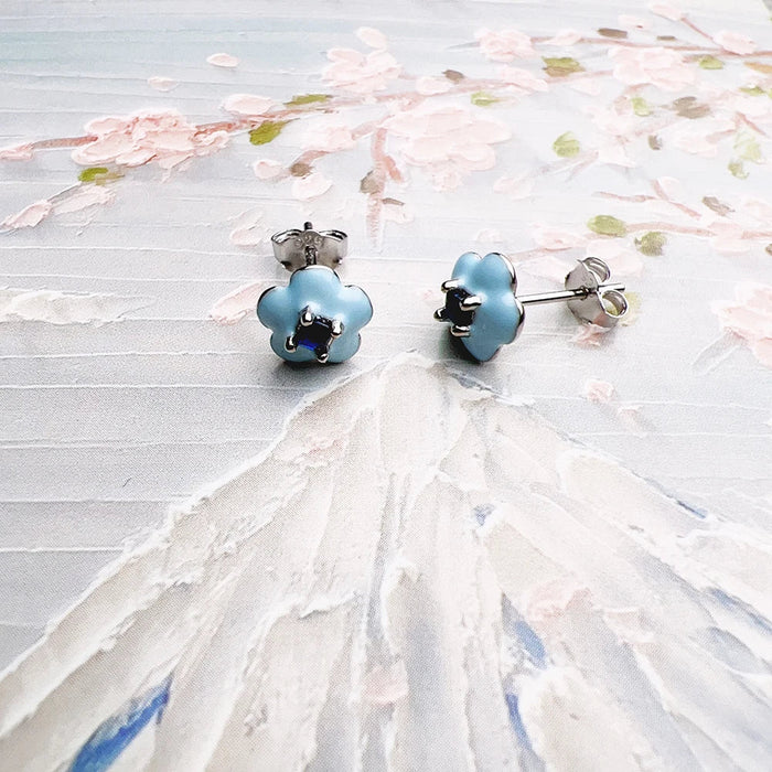 925 Sterling Silver Blue Flower Stud Earrings 2024 Summer Gift