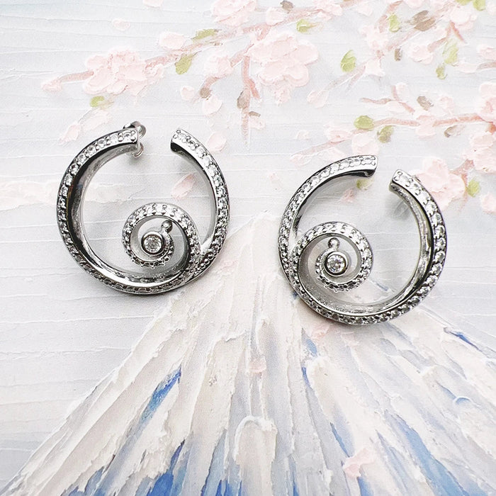 925 Sterling Silver Round Wave Stud Earrings