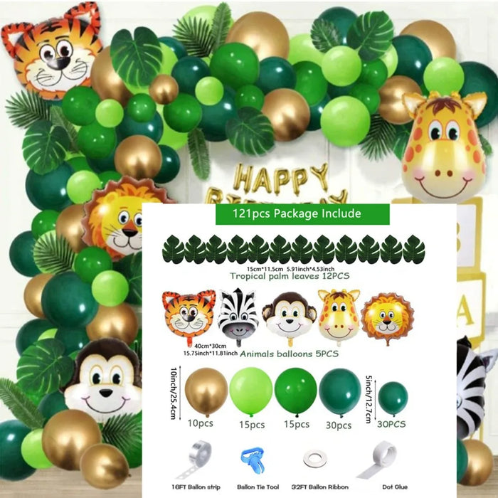121Pcs Jungle Themed Birthday Party Balloon Wreath Set Forest Animal Balloons Birthday Baby Shower Decoration Party Decoration