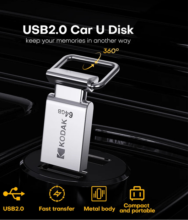 Kodak High Speed 32gb / 64gb / 128gb USB 2.0 Flash Drive Metal Key Ring Design