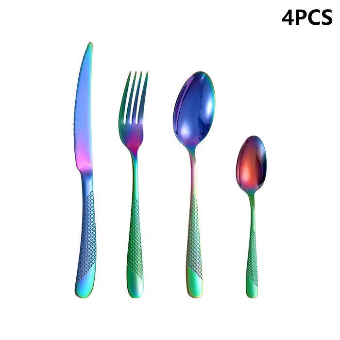 4 / 6 / 16 / 24 Piece Colourful Stainless Steel Tableware Set Star Diamond Series Includes Knife Fork Spoon Western Style