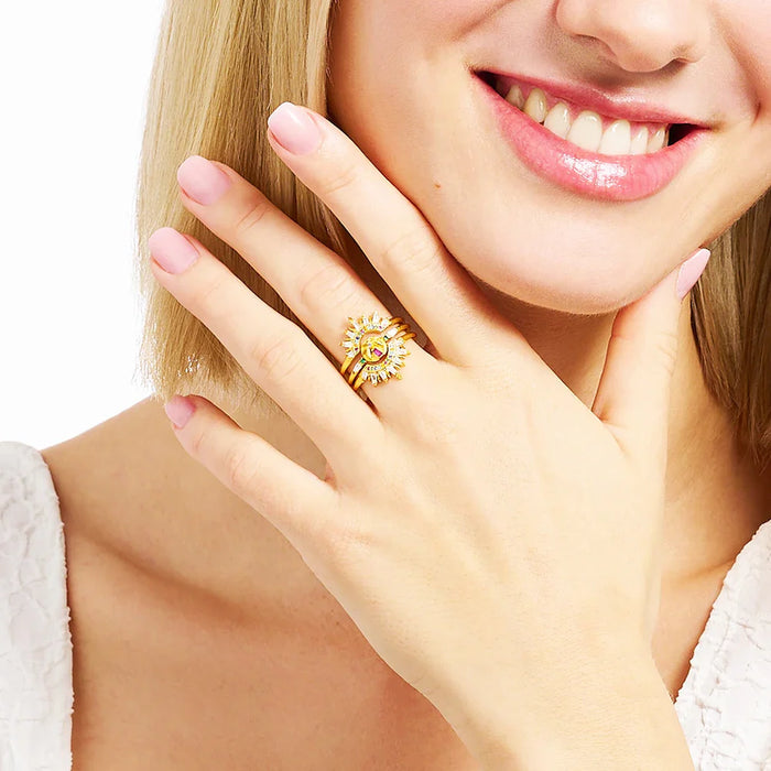 925 Sterling Silver Colourful Palm Tree Ring Boho