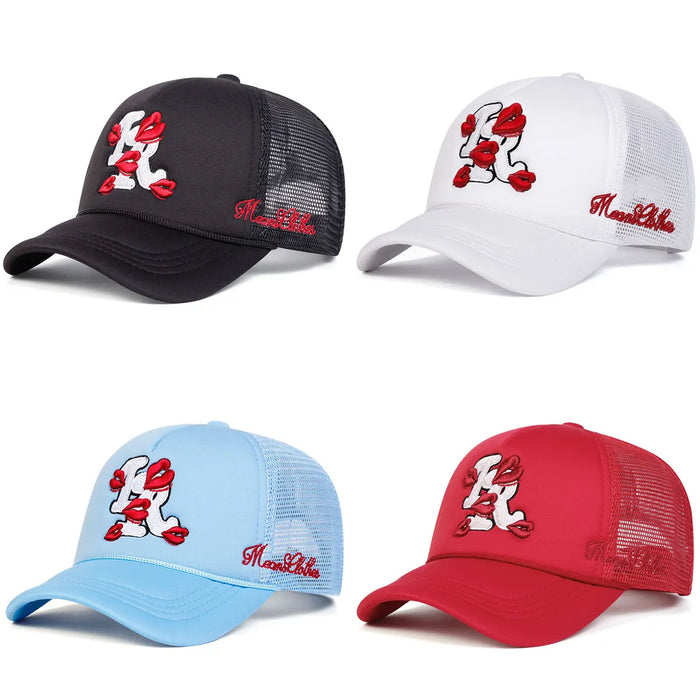 Embroidered Lips Baseball Cap Adjustable Sun Hat For Spring / Summer