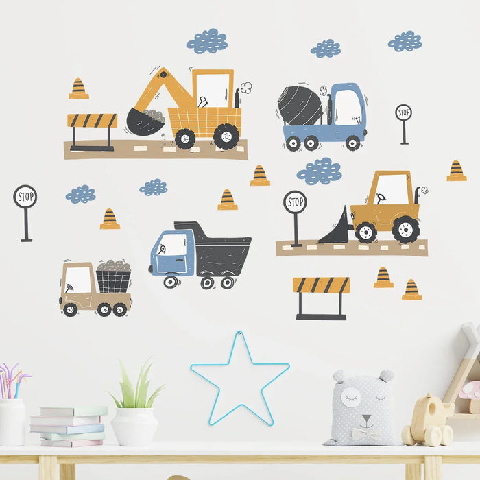 Adorable Construction Truck Wall Stickers For Kids Room