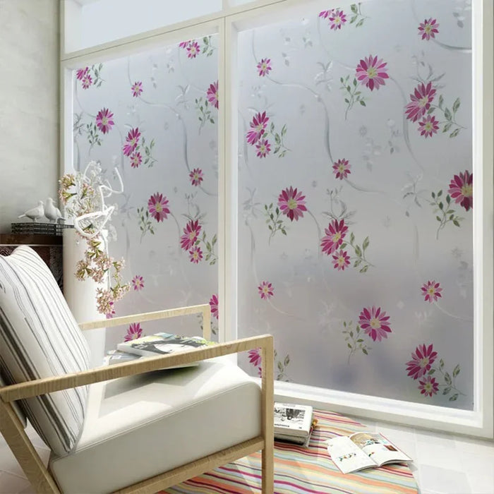 Privacy Window Film - Purple Chrysanthemum Pattern - Home & Office Glass Sticker