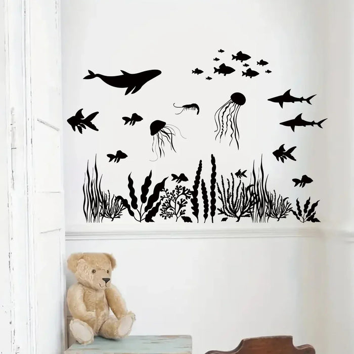 Marine Animal & Fish Silhouette Wall Stickers For Kids Room Decor
