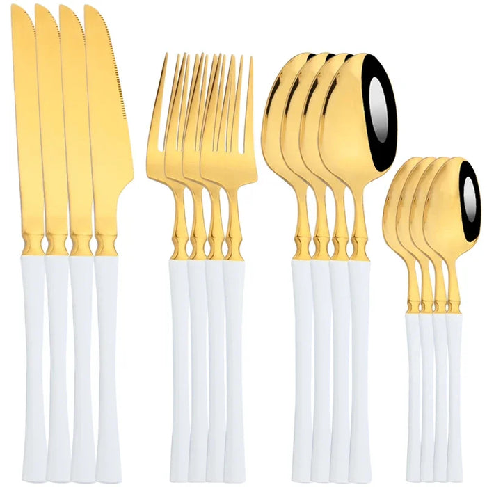 16 Piece Gold Stainless Steel Cutlery Set For Western Dining
