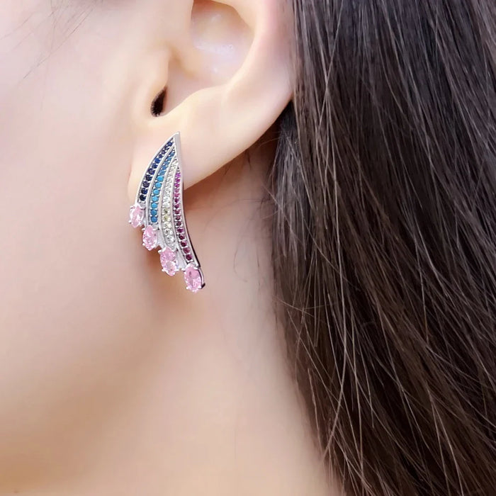 925 Sterling Silver Boho Rainbow Hummingbird Earrings For Women