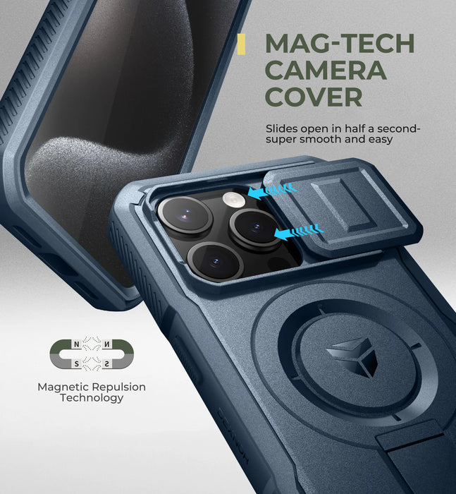 For Iphone 15 Pro Rugged Armor Shockproof Case With Built-In Sliding Camera Case And Built-In Screen Protector Kickstand