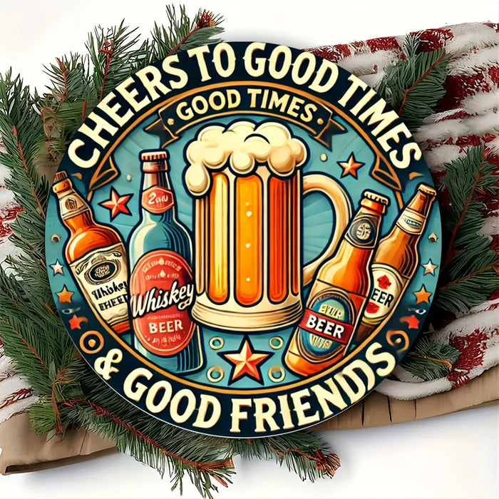 Vintage Round Beer & Whiskey Wall Sign