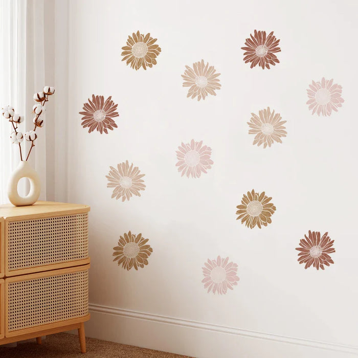 12 Piece Boho Daisy Wall Sticker Set For Home Decor