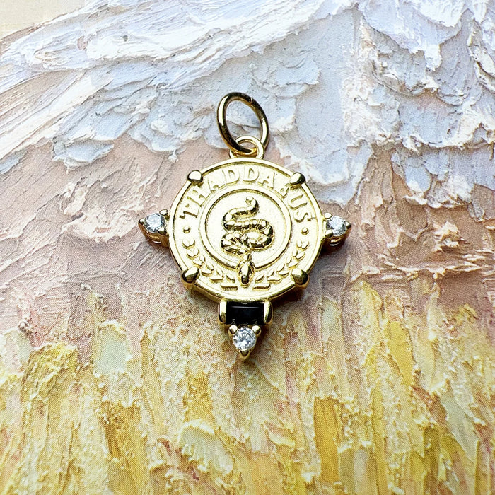 925 Sterling Silver Green Stone Snake Pendant Gold Plated Vintage Gift