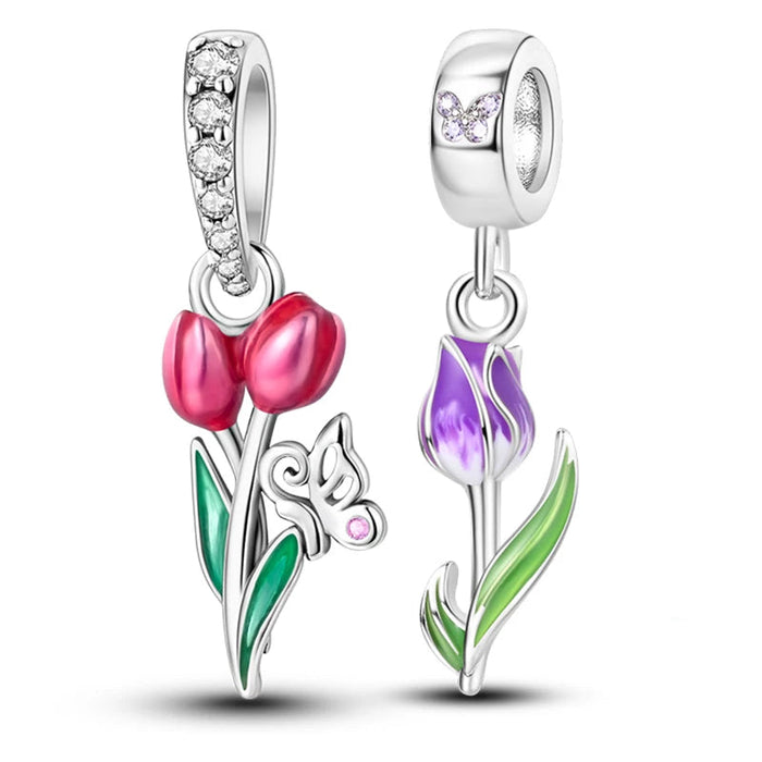 925 Sterling Silver Tulip Butterfly Pendant Fits Bracelets Diy Jewelry For Women
