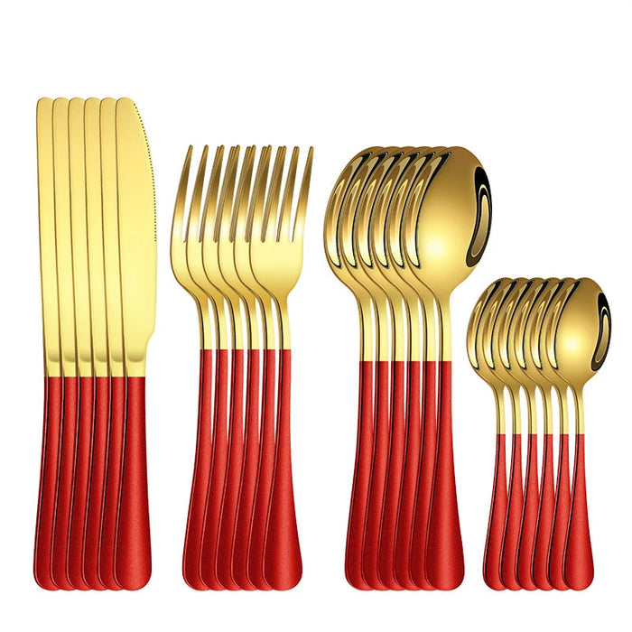 4 / 6 / 16 / 24 Piece Gold Red Stainless Steel Cutlery Set