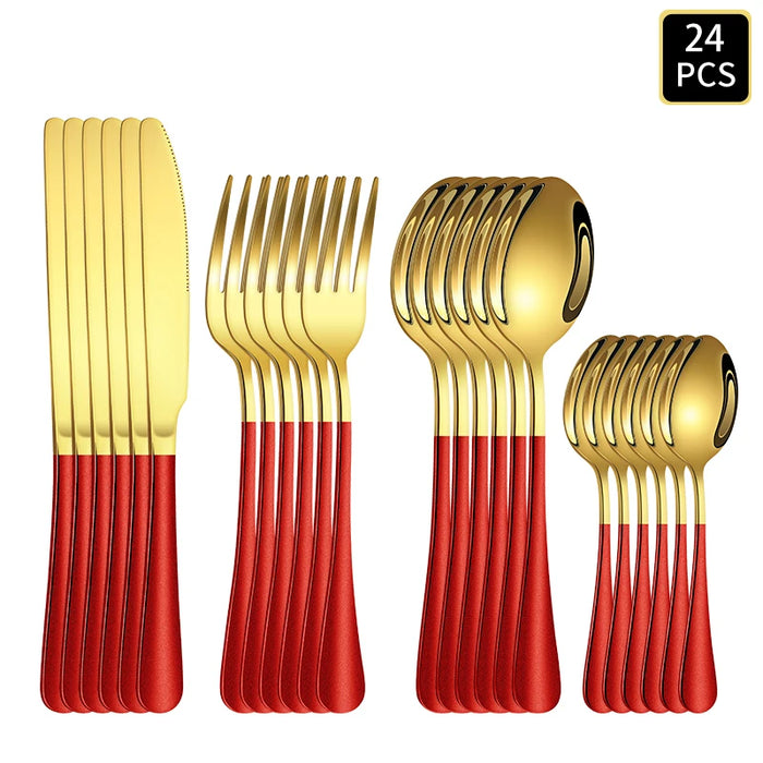 4 / 6 / 16 / 24 Piece Gold Red Stainless Steel Cutlery Set