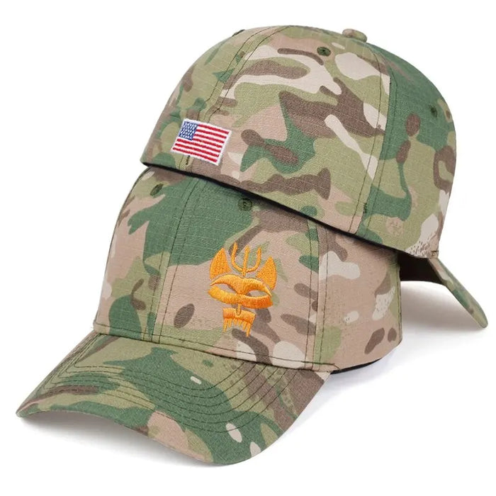 Adjustable Camo Baseball Cap For Outdoor Hunting Forked Wolf Embroidery